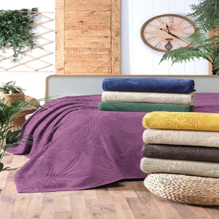 Простыня Arya махровая "Botanical Garden", 160x220 см, лиловый