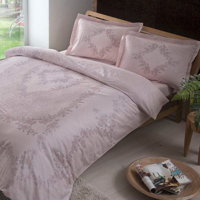 Постельное белье Tac Satin "Justine V51", 2-х спальное (евро), розовый