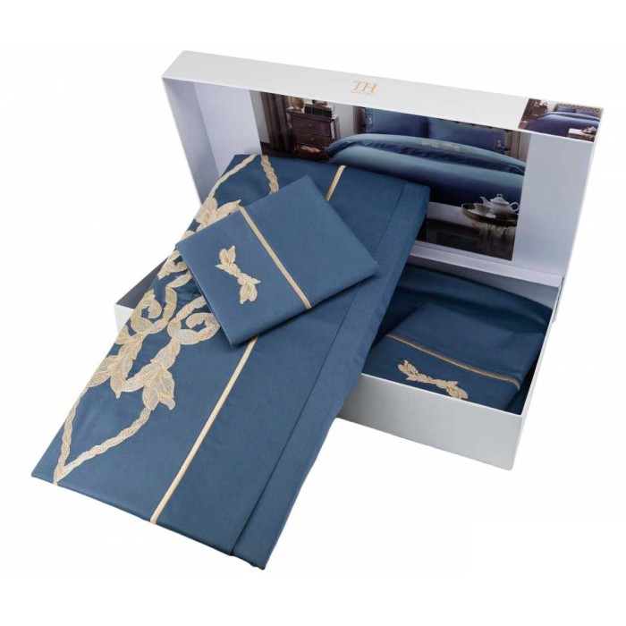Постельное белье Tivolyo с вышивкой "Imperial", 1,5 спальное, голубой