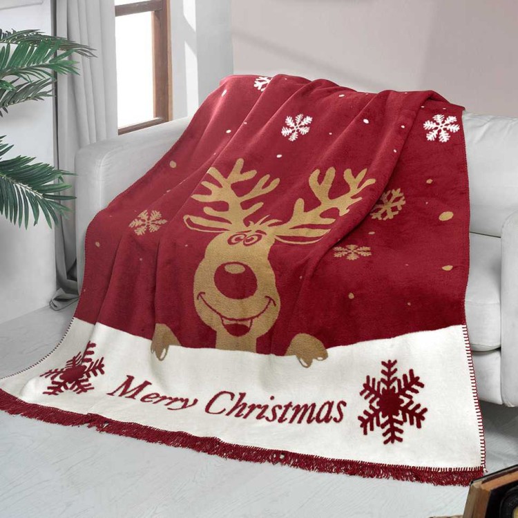 Плед Arya хлопок "MERRY CHRISTMAS", 150x200 см, красный