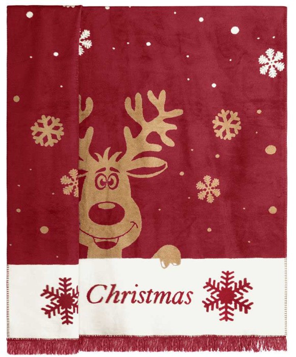 Плед Arya хлопок "Merry Christmas", 150x200 см, красный