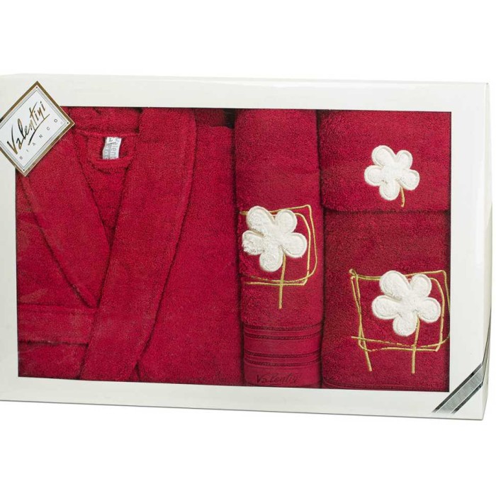 Набор халат и полотенца Valentini "Flower 2", 1148-103, бордовый