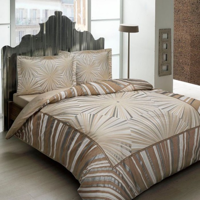 Постельное белье Tac Satin "Venus V03", 2-х спальное (евро), кофейный