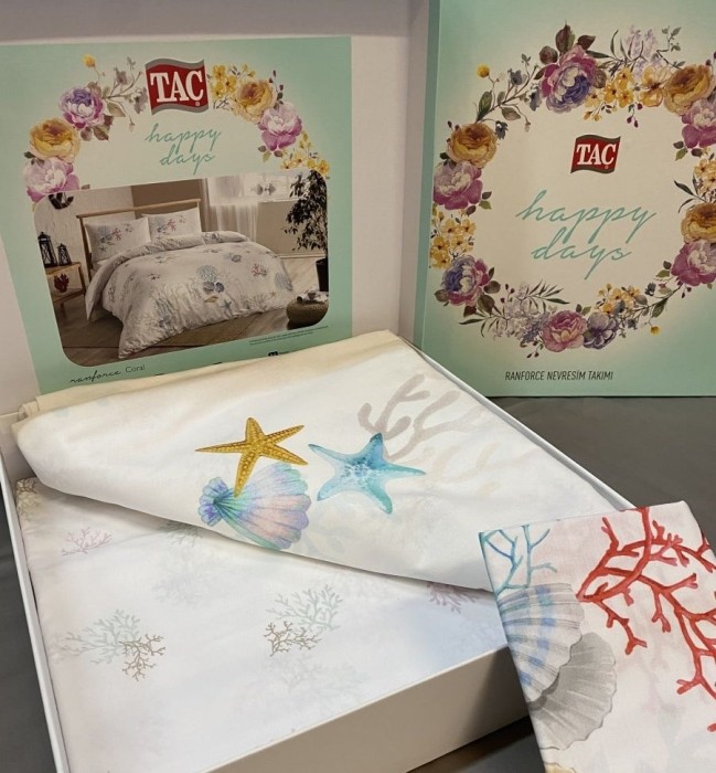 Постельное белье Tac ранфорс "Coral", 1,5 спальное, белый