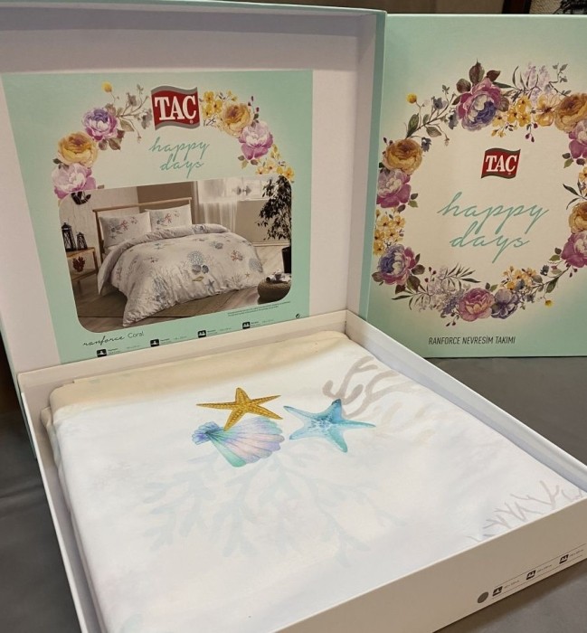 Постельное белье Tac ранфорс "Coral", 1,5 спальное, белый