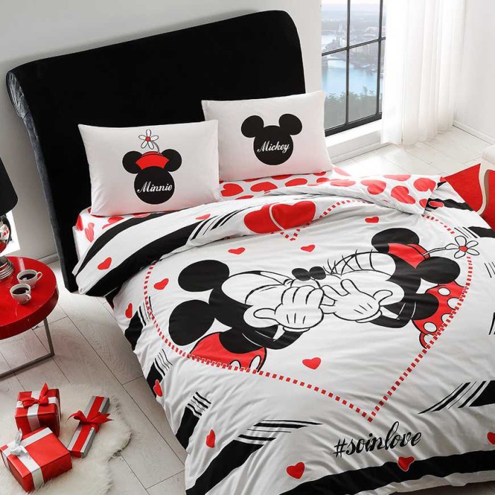 Постельное белье Tac Rf Disney светящееся "Minnie & Mickey Amour", 2-х спальное (евро), белый