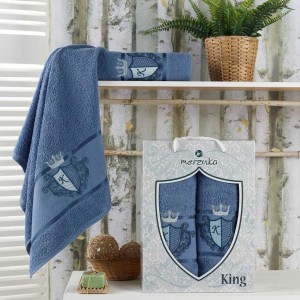 Комплект полотенец MERZUKA "KING", 50x90-70x140 см, тёмно-голубой