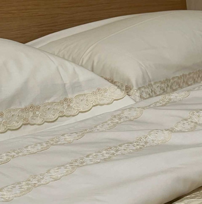 Постельное белье PALOMBELLA "Percalle Pizzo-2", 1,5 спальное, кремовый