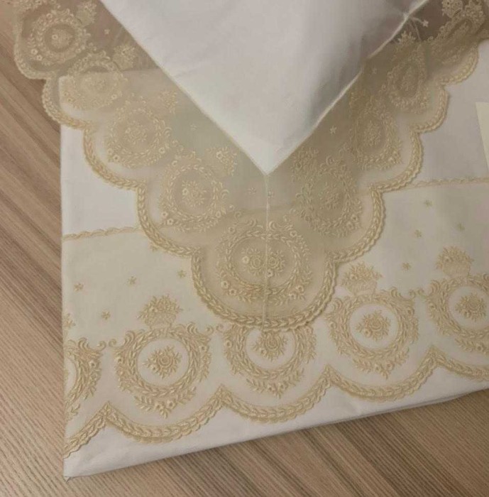 Постельное белье PALOMBELLA "Percalle Pizzo-3", 1,5 спальное, кремовый