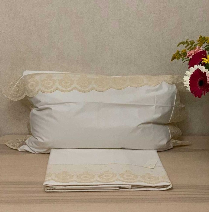 Постельное белье PALOMBELLA "Percalle Pizzo-3", 1,5 спальное, кремовый