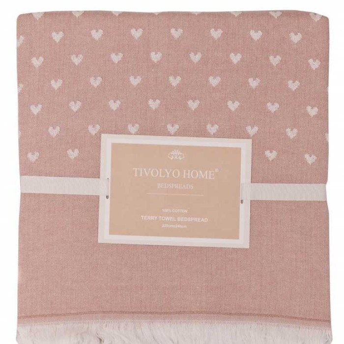 Покрывало Tivolyo пике "Hearts", 220x240 см, розовый