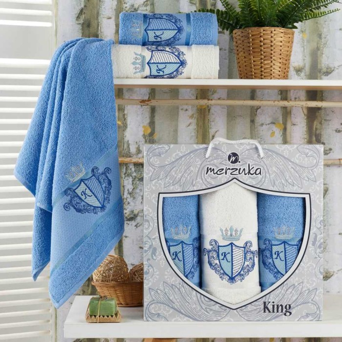 Комплект полотенец Merzuka "King", 50x90-70x140 см, 3 шт, голубой