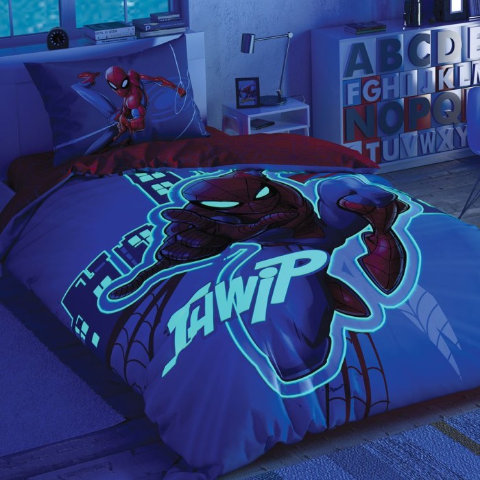 Постельное белье Tac BRf светящееся "Spiderman Light City", 1,5 спальное, синий