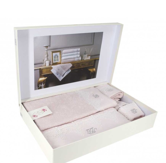 Набор полотенец Tivolyo с тапочками "Juliet", 3 шт, розовый