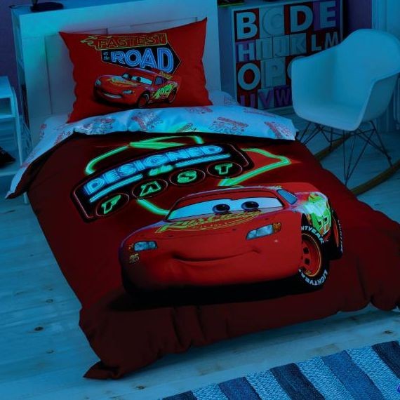 Постельное белье Tac Rnf светящееся Disney "Cars Shiny Road", 1,5 спальное, красный