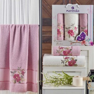 Комплект полотенец MERZUKA "DREAMS FLOWER", 50x90-70x140 см, 3 шт, светло-розовый