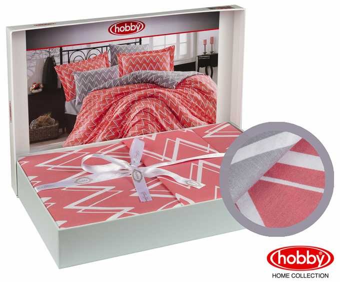 Постельное белье Hobby поплин "Nazende", семейное, коралловый