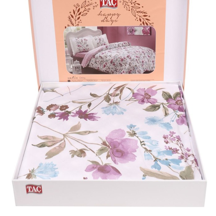 Постельное белье Tac Saten "Drina", семейное, голубой