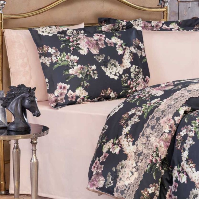 Постельное белье Tivolyo с кружевом "Laticia", 2-х спальное (евро), синий