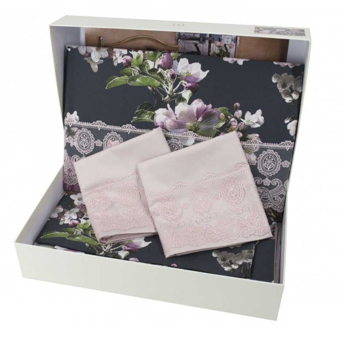 Постельное белье Tivolyo с кружевом "Laticia", 2-х спальное (евро), синий