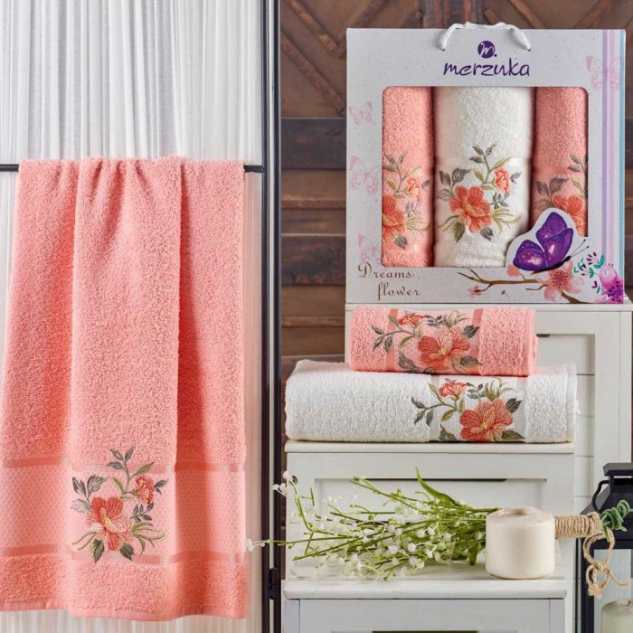 Комплект полотенец Merzuka "Dreams Flower", 50x90-70x140 см, 3 шт, оранжевый